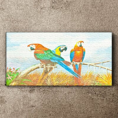 Tablou canvas Papagali tropicali pe o ramură