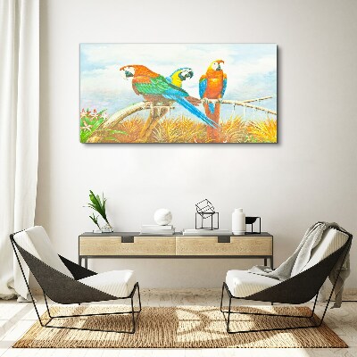 Tablou canvas Papagali tropicali pe o ramură