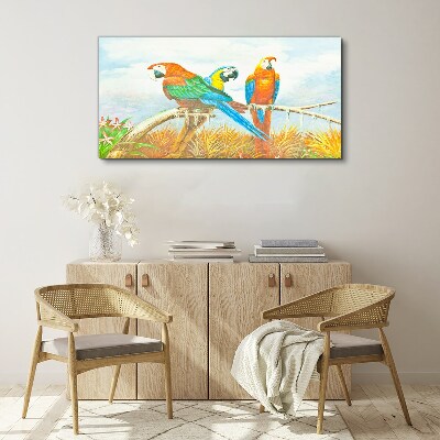 Tablou canvas Papagali tropicali pe o ramură