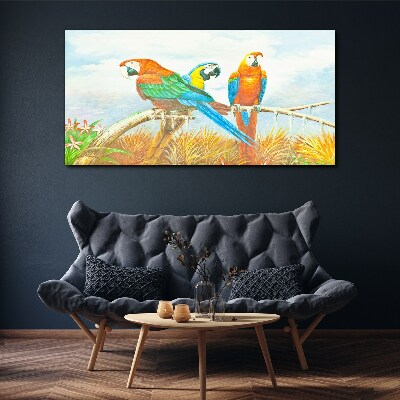 Tablou canvas Papagali tropicali pe o ramură
