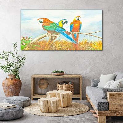 Tablou canvas Papagali tropicali pe o ramură