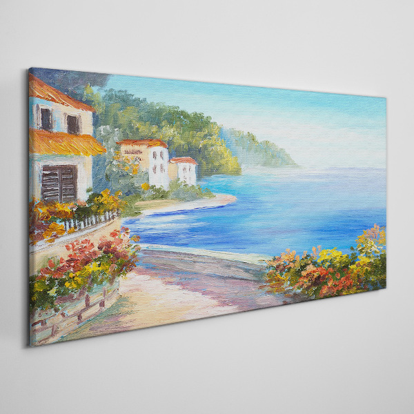 Tablou canvas Peisaj pe litoral cu case colorate