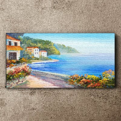 Tablou canvas Peisaj pe litoral cu case colorate