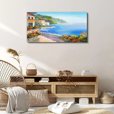 Tablou canvas Peisaj pe litoral cu case colorate