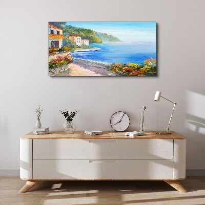 Tablou canvas Peisaj pe litoral cu case colorate