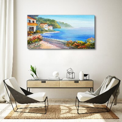 Tablou canvas Peisaj pe litoral cu case colorate