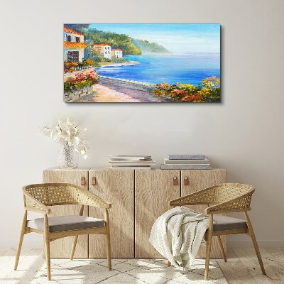 Tablou canvas Peisaj pe litoral cu case colorate