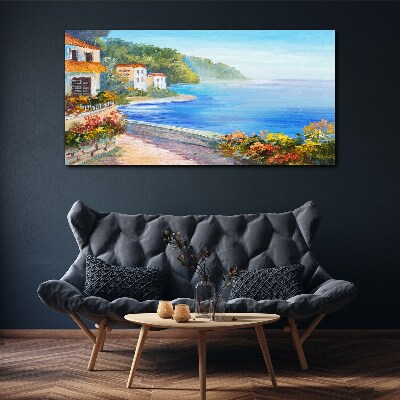 Tablou canvas Peisaj pe litoral cu case colorate