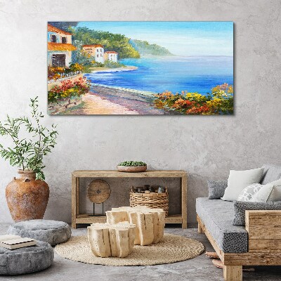 Tablou canvas Peisaj pe litoral cu case colorate