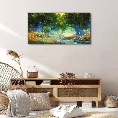 Tablou canvas Pădure verde în lumina dimineții
