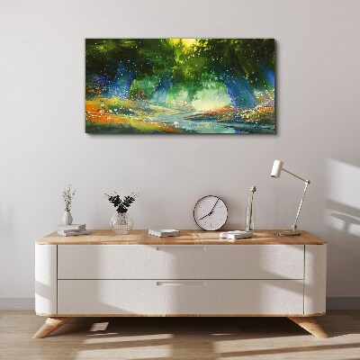 Tablou canvas Pădure verde în lumina dimineții