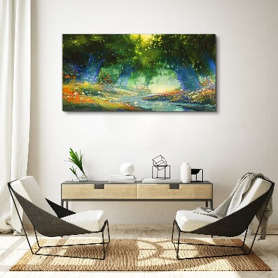 Tablou canvas Pădure verde în lumina dimineții