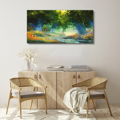 Tablou canvas Pădure verde în lumina dimineții