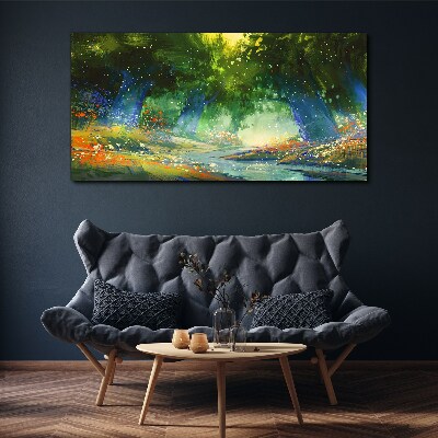 Tablou canvas Pădure verde în lumina dimineții