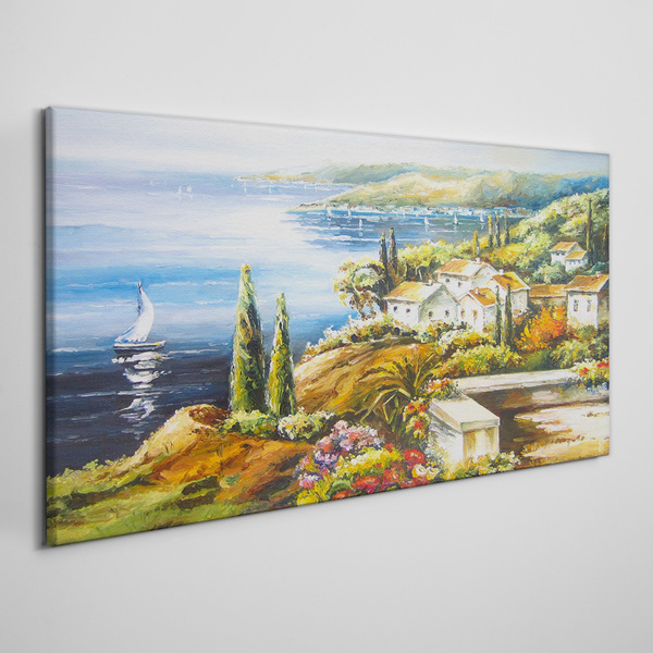 Tablou canvas Peisaj pe litoral cu o barcă cu pânze