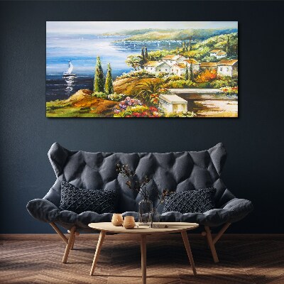 Tablou canvas Peisaj pe litoral cu o barcă cu pânze
