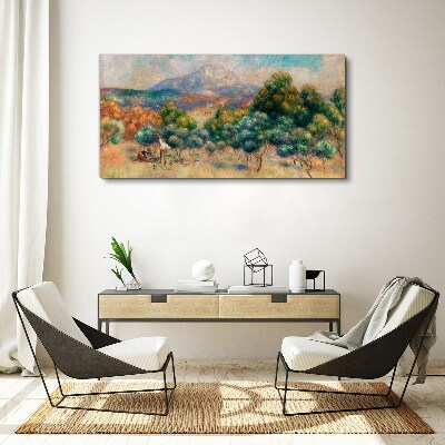 Tablou canvas Peisaj cu copaci și o cabană