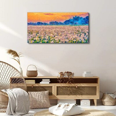 Tablou canvas Peisaj cu flori la apus