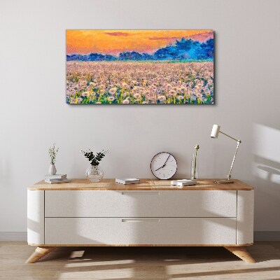 Tablou canvas Peisaj cu flori la apus