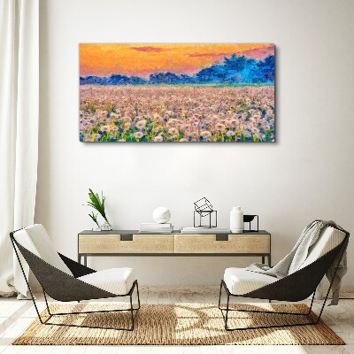 Tablou canvas Peisaj cu flori la apus