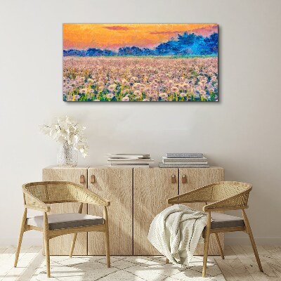 Tablou canvas Peisaj cu flori la apus