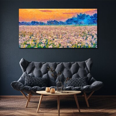 Tablou canvas Peisaj cu flori la apus