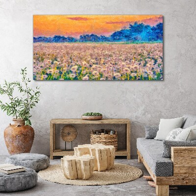 Tablou canvas Peisaj cu flori la apus