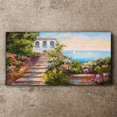 Tablou canvas O plimbare printre flori la malul mării