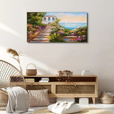 Tablou canvas O plimbare printre flori la malul mării