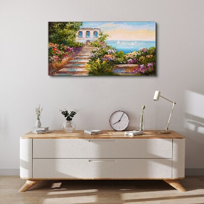 Tablou canvas O plimbare printre flori la malul mării