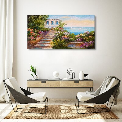 Tablou canvas O plimbare printre flori la malul mării