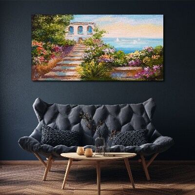 Tablou canvas O plimbare printre flori la malul mării