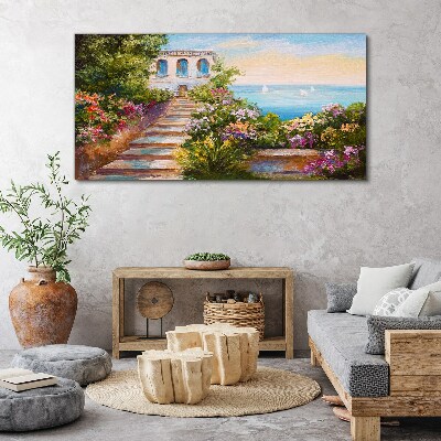 Tablou canvas O plimbare printre flori la malul mării