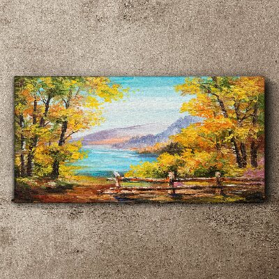 Tablou canvas Peisaj de toamnă pe malul lacului