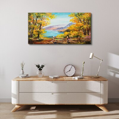 Tablou canvas Peisaj de toamnă pe malul lacului