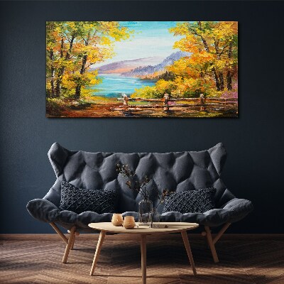 Tablou canvas Peisaj de toamnă pe malul lacului