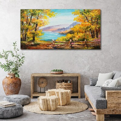 Tablou canvas Peisaj de toamnă pe malul lacului