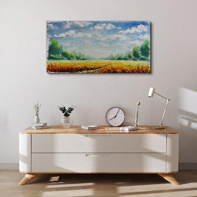 Tablou canvas Câmpuri de vară sub cerul albastru