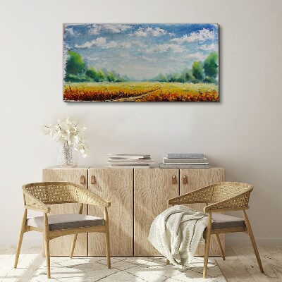Tablou canvas Câmpuri de vară sub cerul albastru