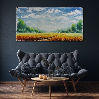 Tablou canvas Câmpuri de vară sub cerul albastru