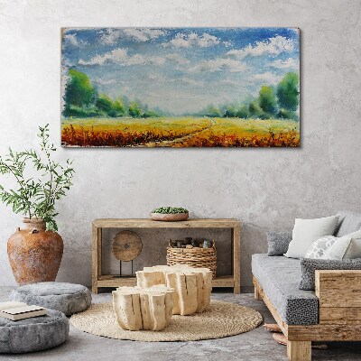 Tablou canvas Câmpuri de vară sub cerul albastru