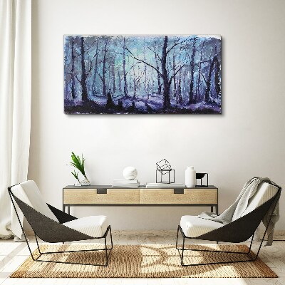 Tablou canvas Pădure de iarnă în nuanțe de albastru