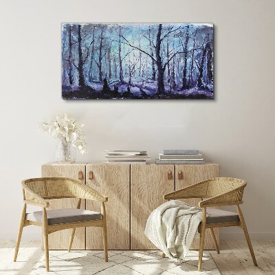 Tablou canvas Pădure de iarnă în nuanțe de albastru