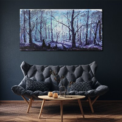 Tablou canvas Pădure de iarnă în nuanțe de albastru