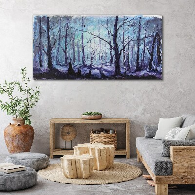Tablou canvas Pădure de iarnă în nuanțe de albastru