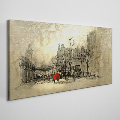 Tablou canvas Haina roșie în peisajul urban