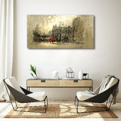 Tablou canvas Haina roșie în peisajul urban