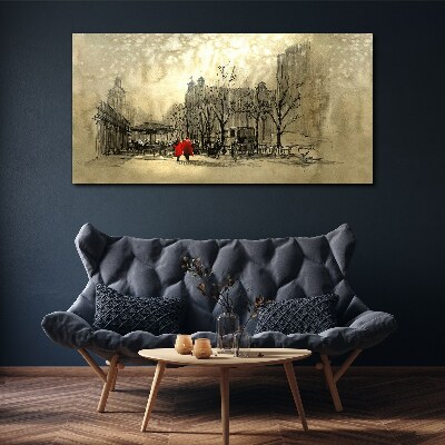 Tablou canvas Haina roșie în peisajul urban