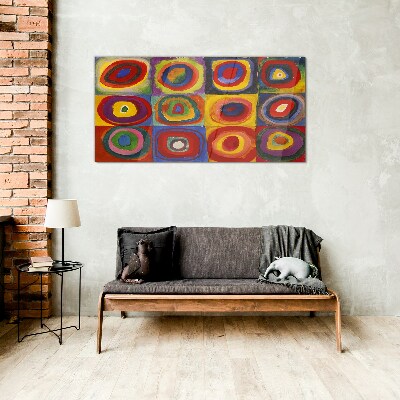 Tablou sticla Color Studio: pătrate cu cercuri concentrice Kandinsky