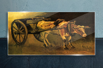Tablou sticla Bou la căruță